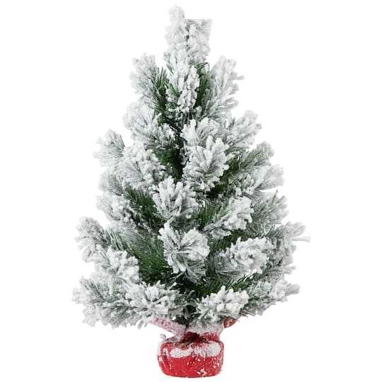 19" Unlit Full Flocked Angel Pine Artificial Mini Christmas Tree in Red Fabric Base